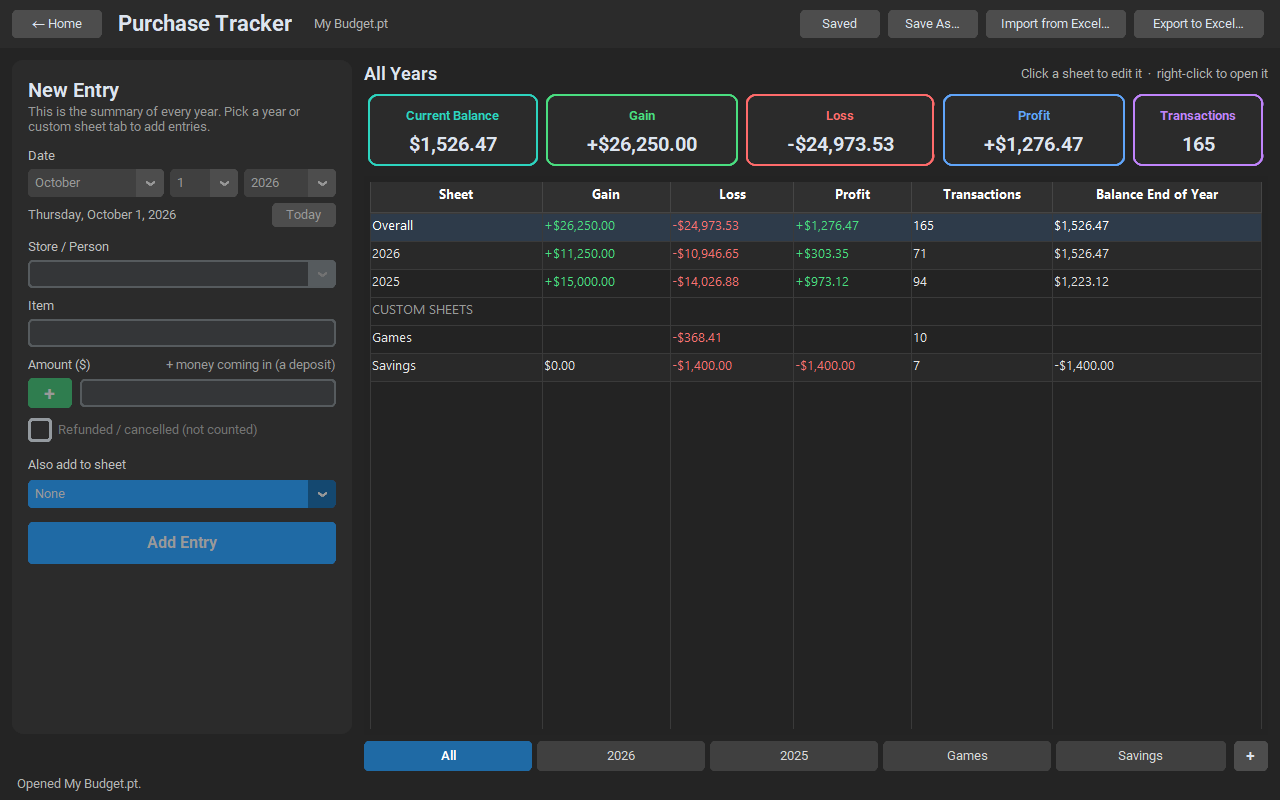 Purchase Tracker Screenshot 2